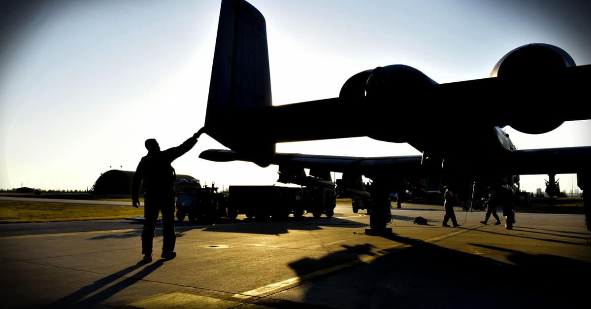 A-10_ Support Squadron commander carries out a preflight check on an A-10 Thunderbolt II