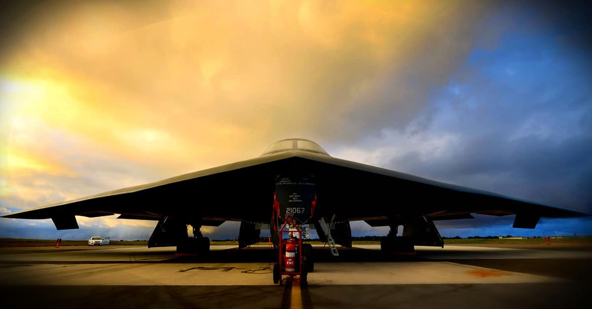 B-2- B-2 deployed from Whiteman Air Force Base, Mo., sits on the parkway