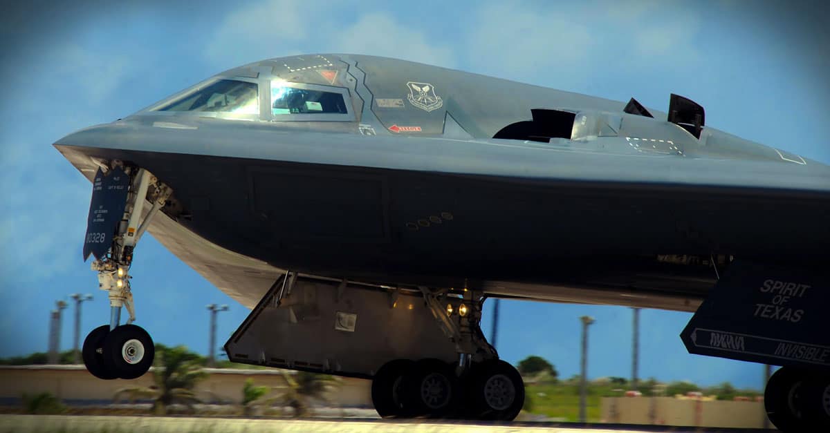 B-2_ A B-2 launches from the runway at Andersen Air Force Base