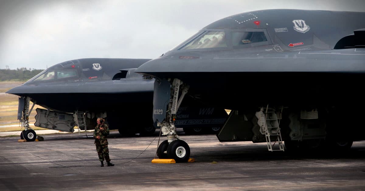 B-2_ a B-2 Spirit bomber during a mission at Andersen Air Force Base, Guam