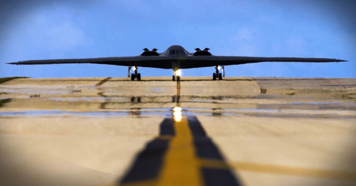 B-2_A B-2 Spirit taxis down the flightline April 25 at Andersen Air Force Base