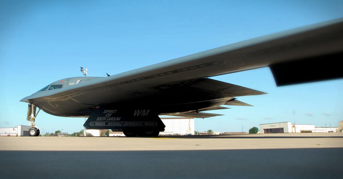 B-2_A B-2 Spirit taxis down the flightline at Whiteman Air Force Base