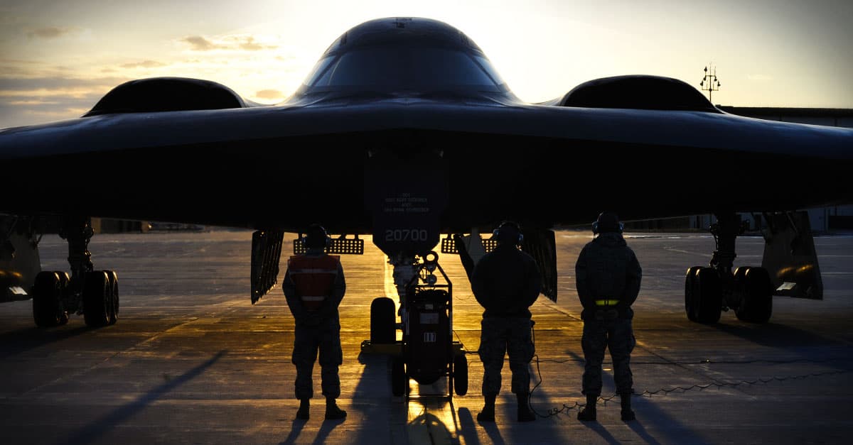 B-2_Air Force B-2 Spirit crew chiefs stand ready to perform maintenance on the plane