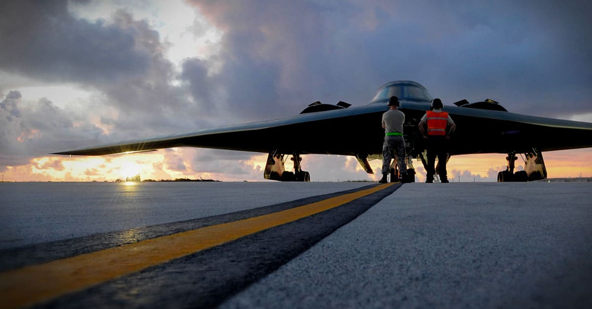 B-2_Crew chiefs assigned to prepare to launch a B-2 Spirit at Andersen Air Force Base