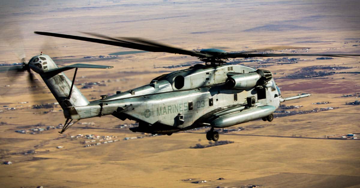 CH-53E-A CH-53E flies over Buckley Air Force Base during a familiarization course