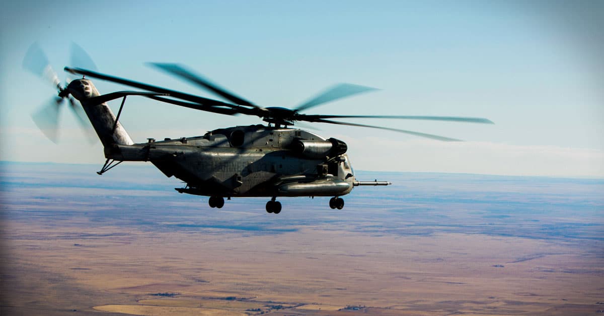 CH-53E-A CH-53E flies over Buckley Air Force Base during a familiarization course different angle