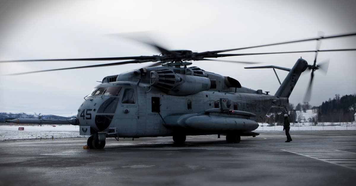 CH-53E_A CH-53E with Marine Heavy Helicopter Squadron (HMH-464) taxis on an airfield as part of Cold Response 16