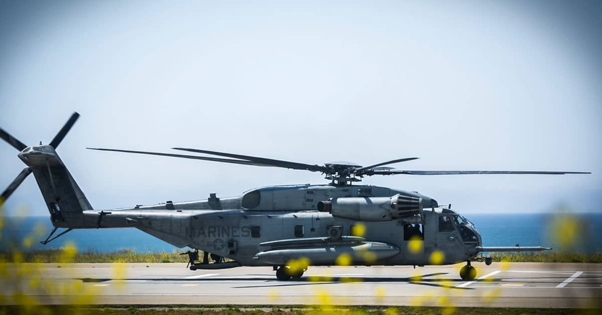 CH-53E_A CH53E super stallion helicopter sits on a landing zone before conducting a helicopter support exercise