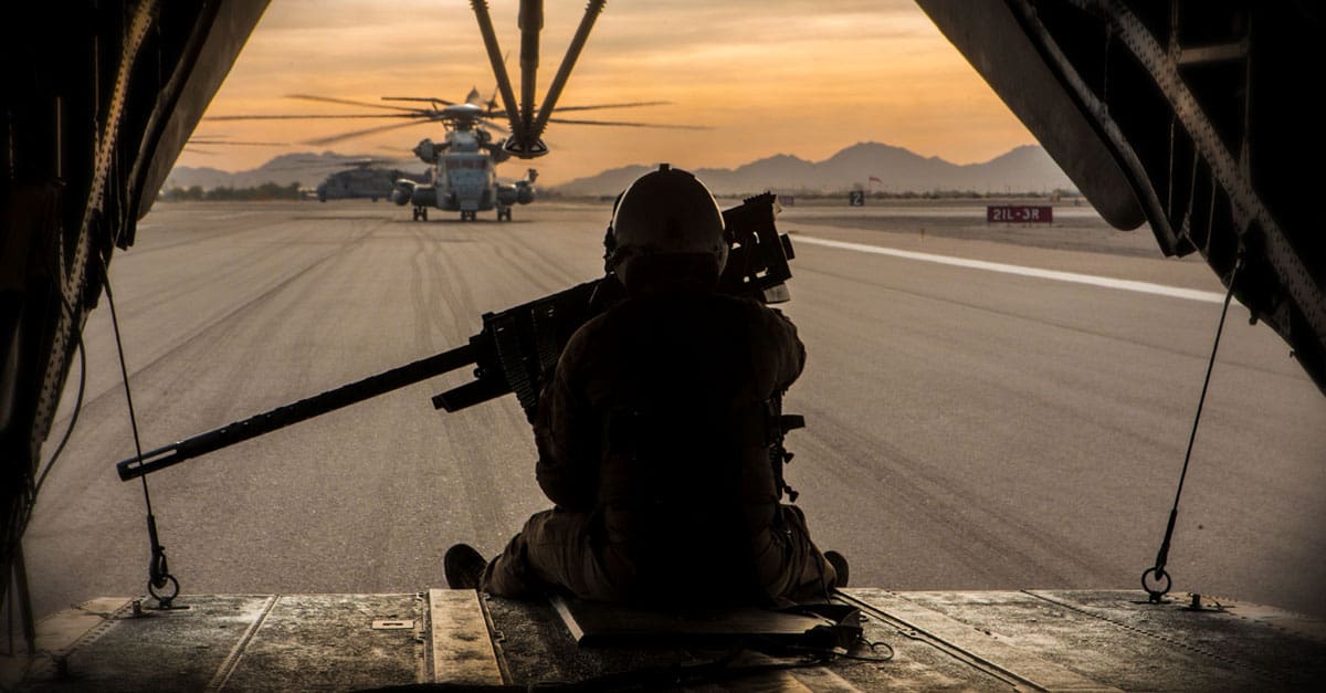 CH-53E_A Marine prepares for take-off on a CH-53E Super Stallion during a CH-53 day battle drill