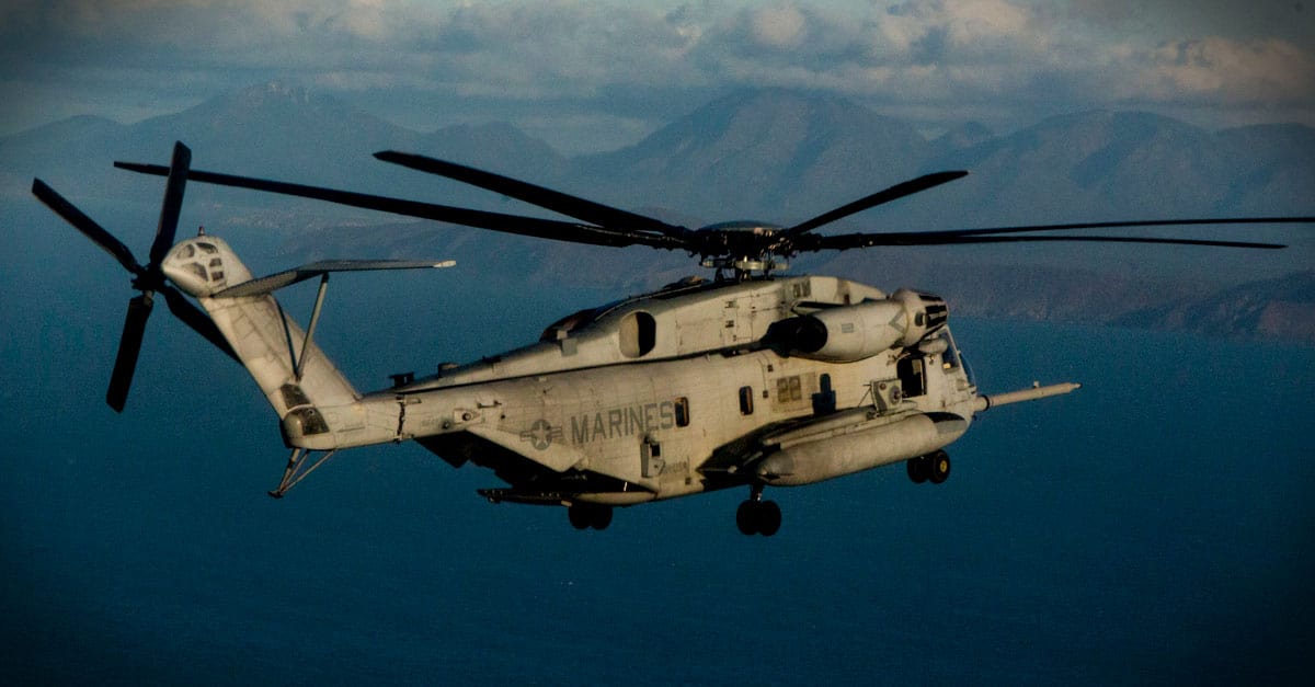 CH-53E_CH-53E flies over the Pacific Ocean during helocast training as part of Talisman Saber