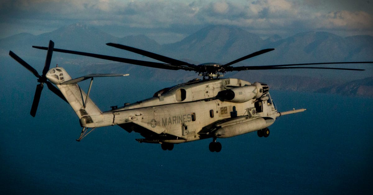 CH-53E_CH-53E flies over the Pacific Ocean during helocast training as part of Talisman Saber